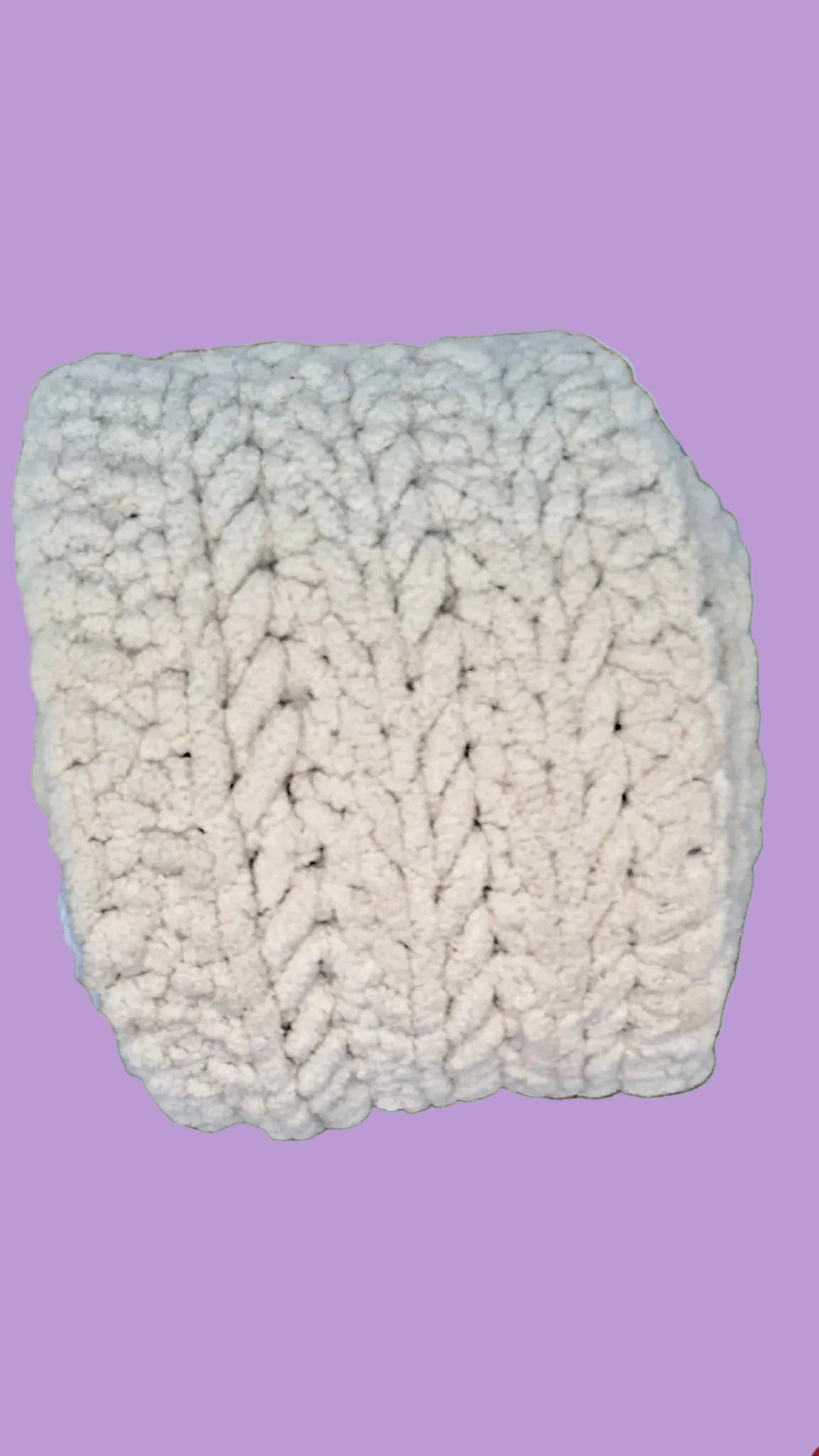 Cream Plush Chenille Scarf – Bernat Yarn, Herringbone Stitch for Adults