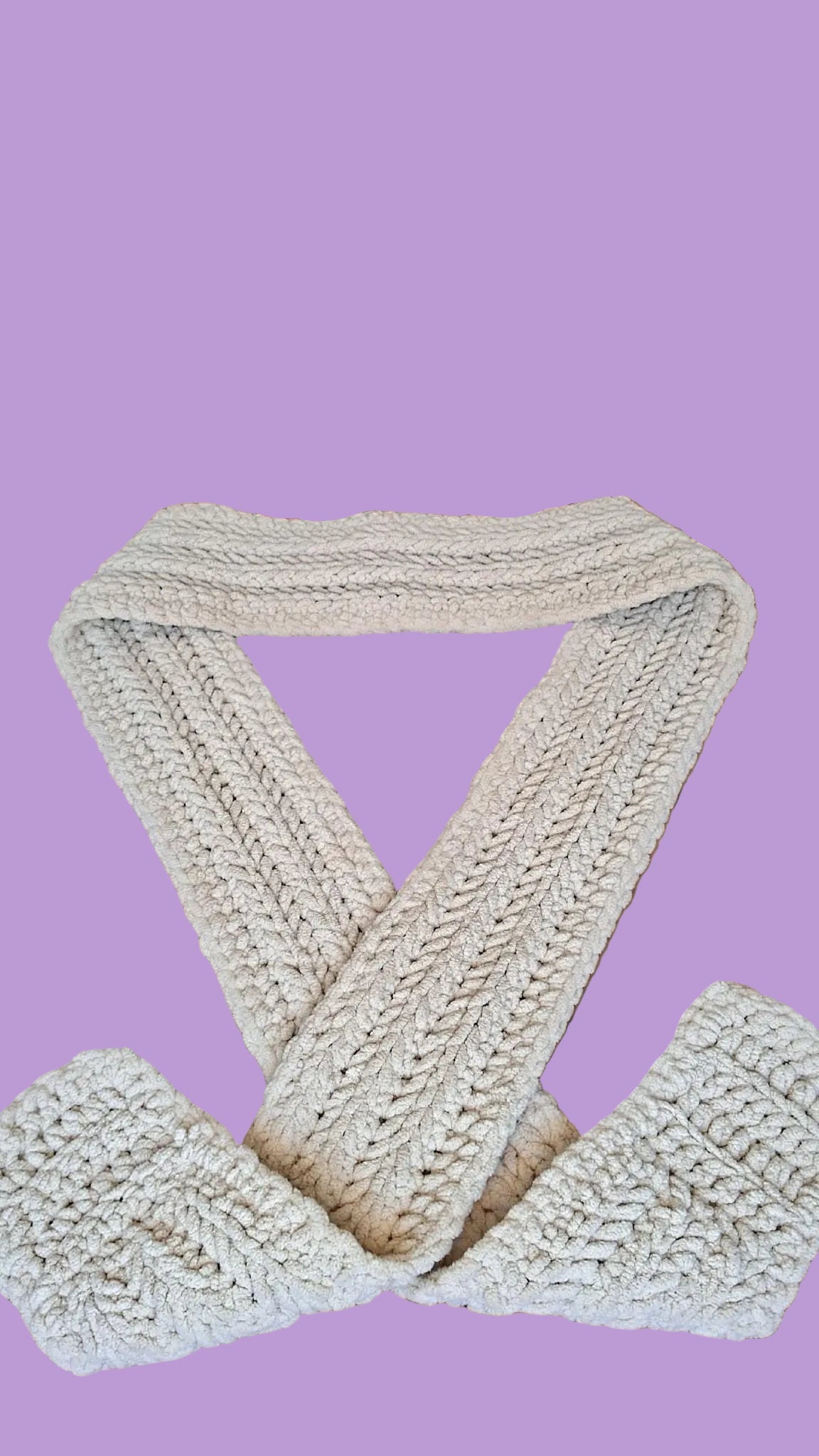 Cream Plush Chenille Scarf – Bernat Yarn, Herringbone Stitch for Adults