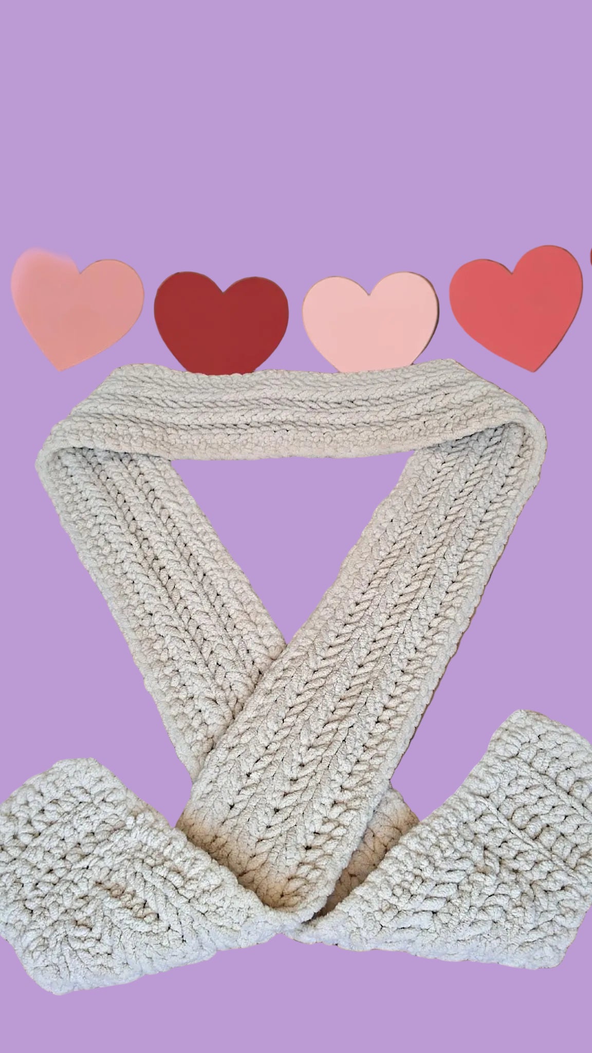 Cream Plush Chenille Scarf – Bernat Yarn, Herringbone Stitch for Adults