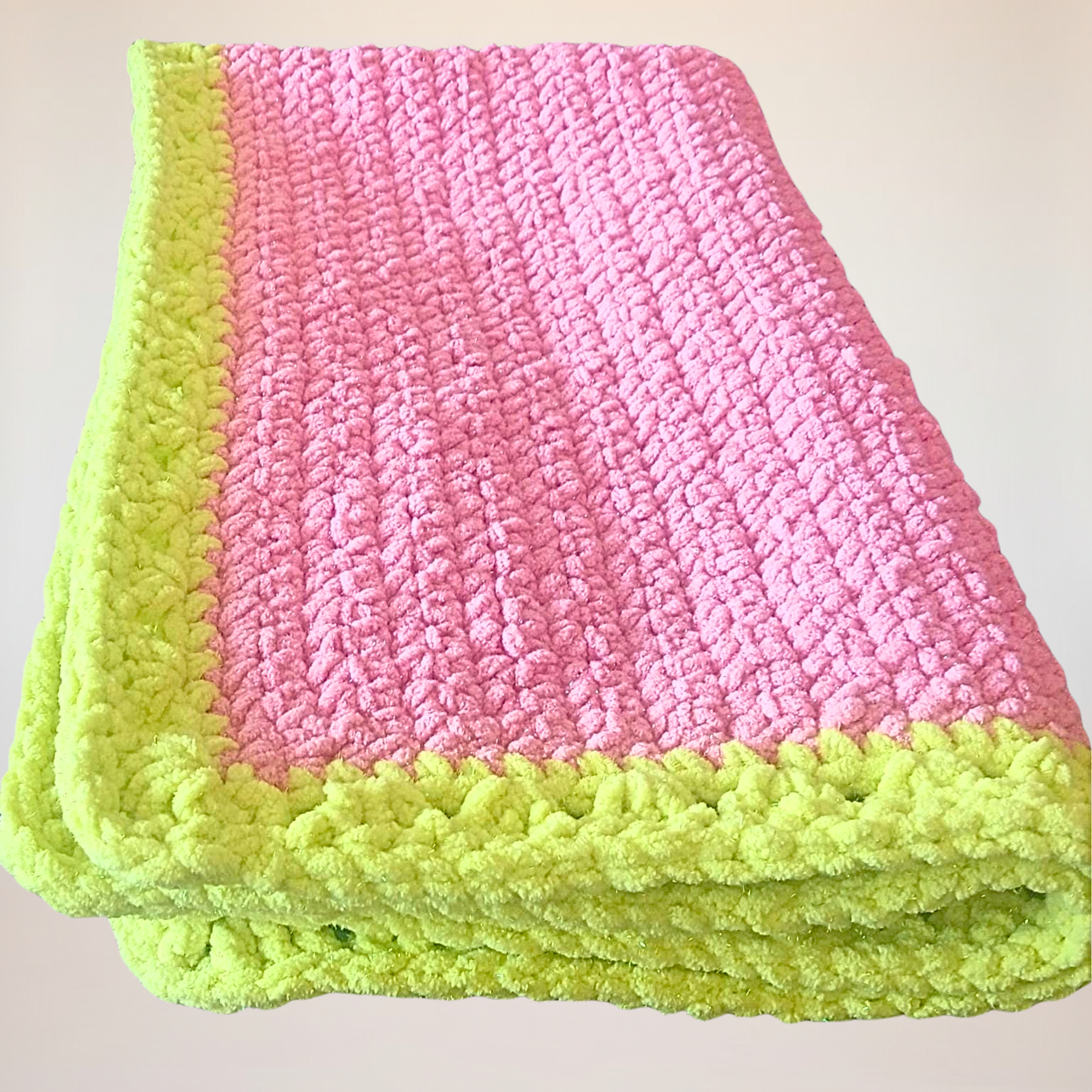 Baby Blanket - Handcrafted Chunky Plush Design Hot Pink and Lime Green
