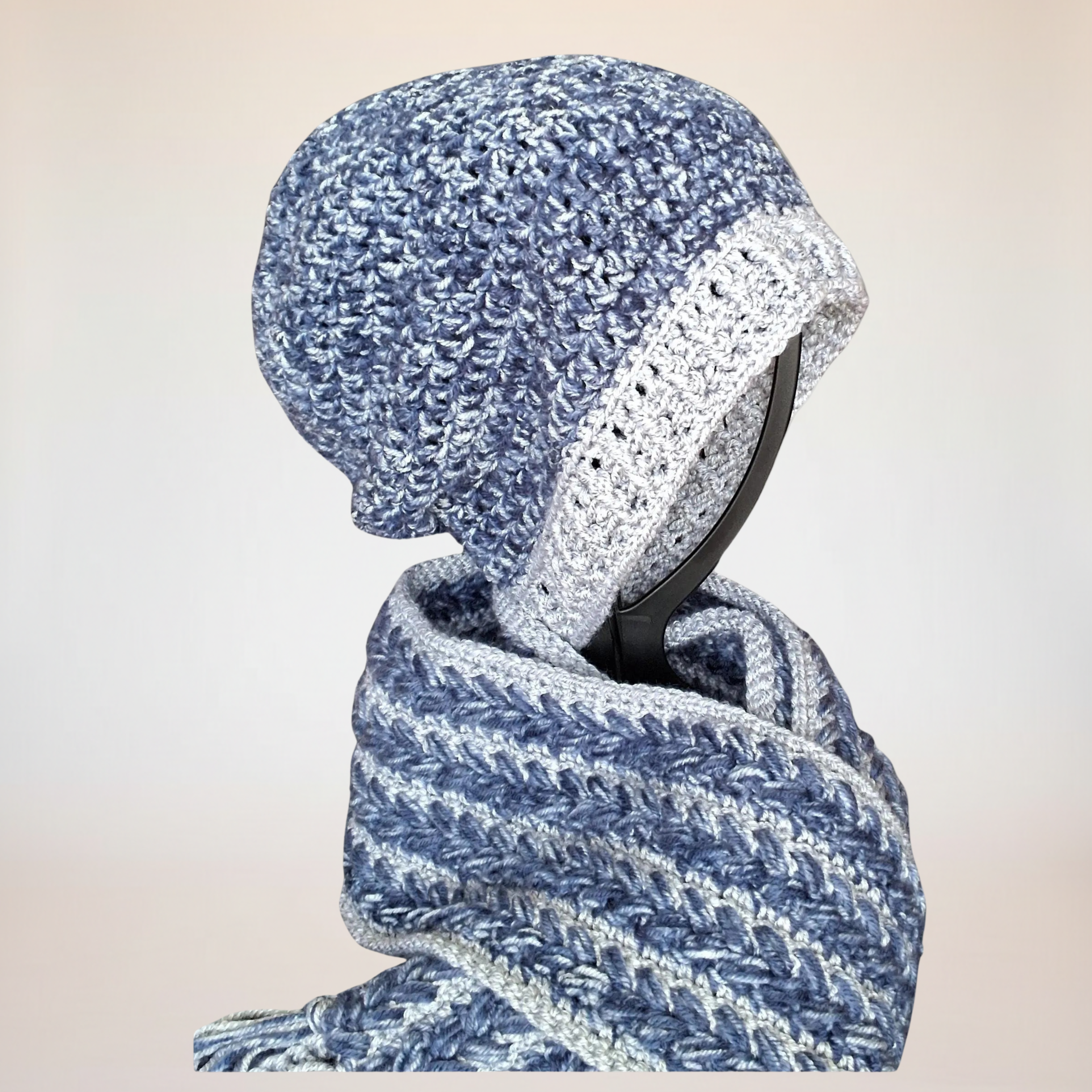 Beanie Hat-Denim & Grey Slouchy