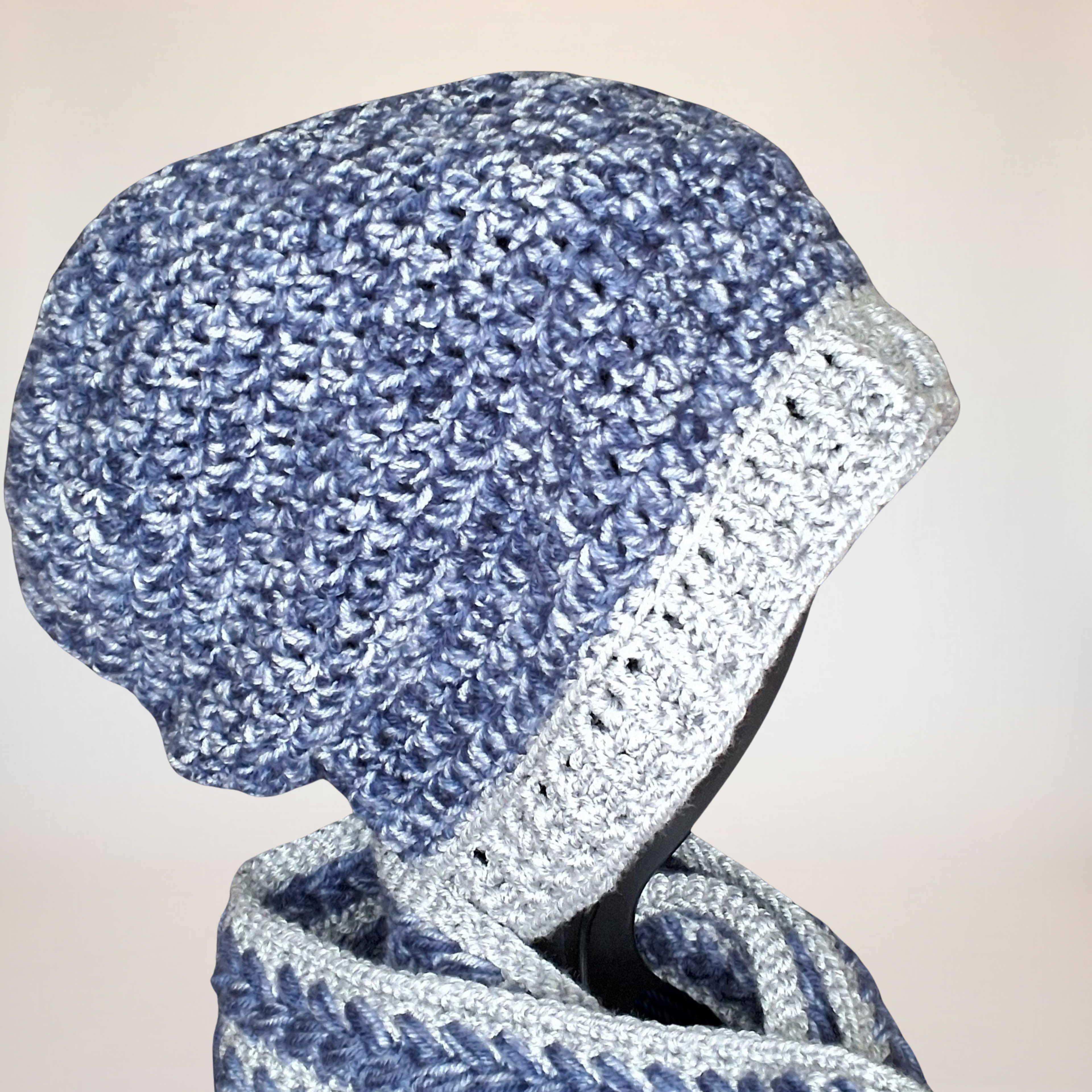Beanie Hat-Denim & Grey Slouchy