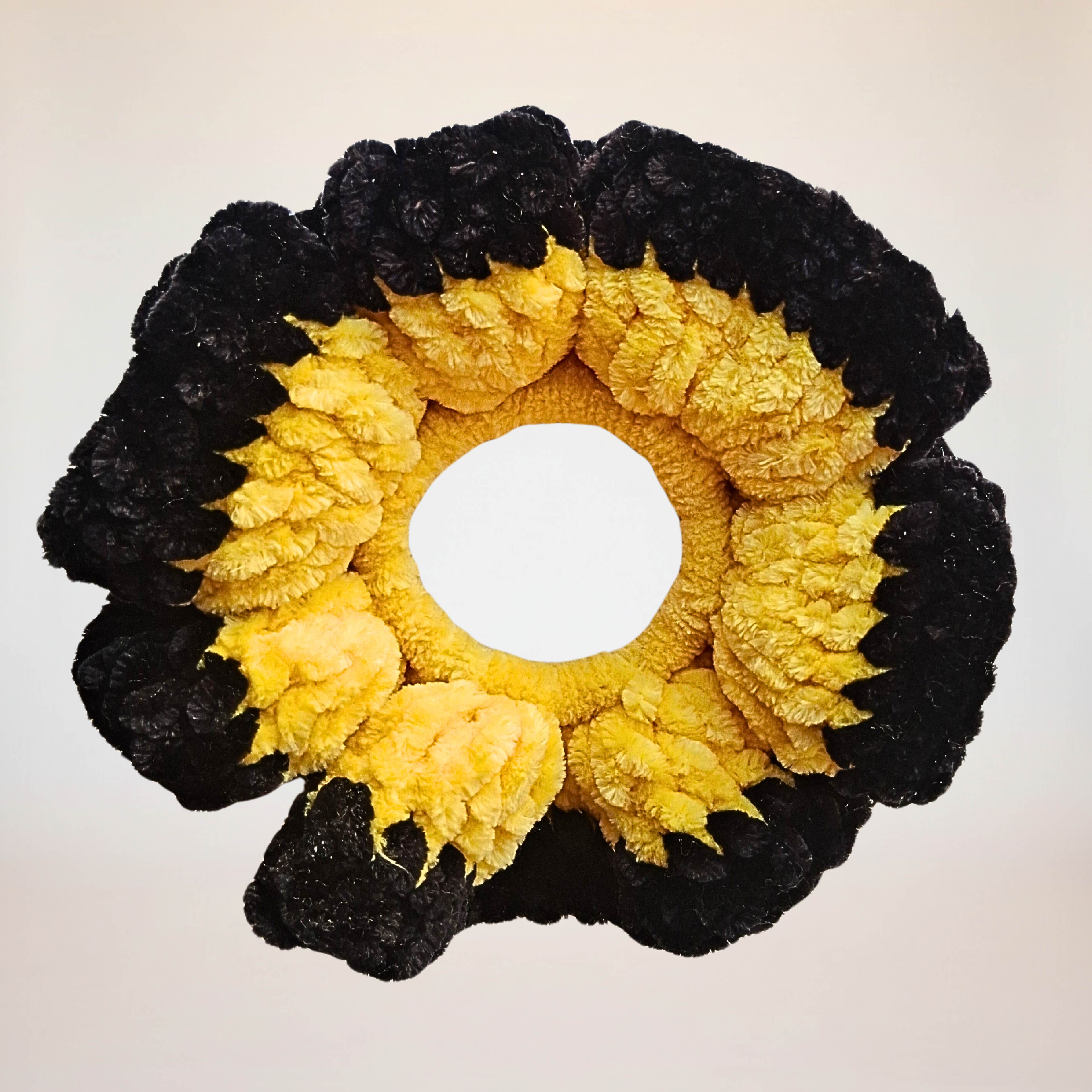 Yellow Velvet Scrunchie with Black Trim - Handmade Crochet Hair Tie
