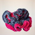 Velvet Hair Tie- Gray Plush and Hot Pink Trim