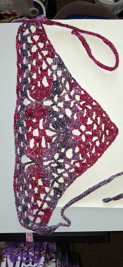 Butterfly Lace Crochet Bandana - Rose Pink