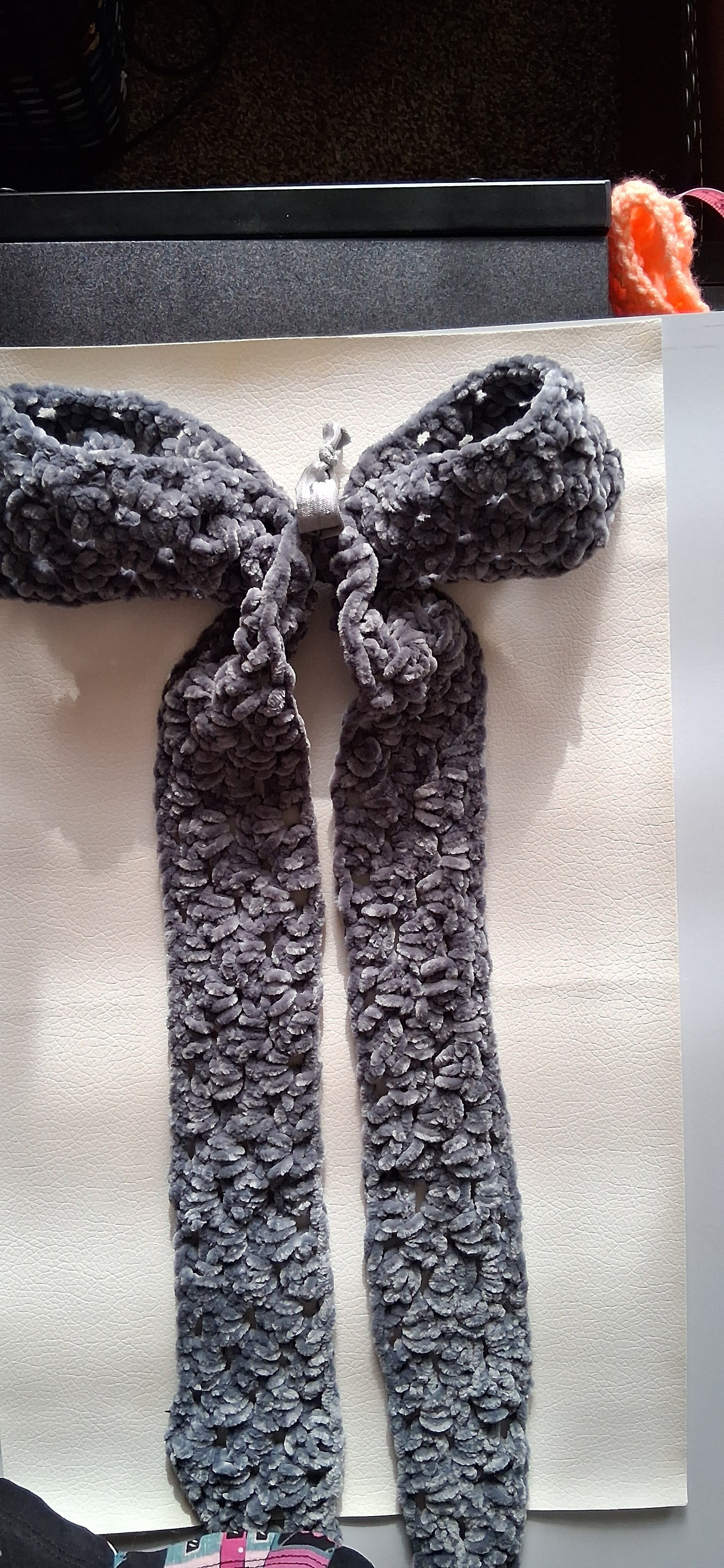 Sparkling Black Velvet Crochet Hair Bow - Silver Shimmer
