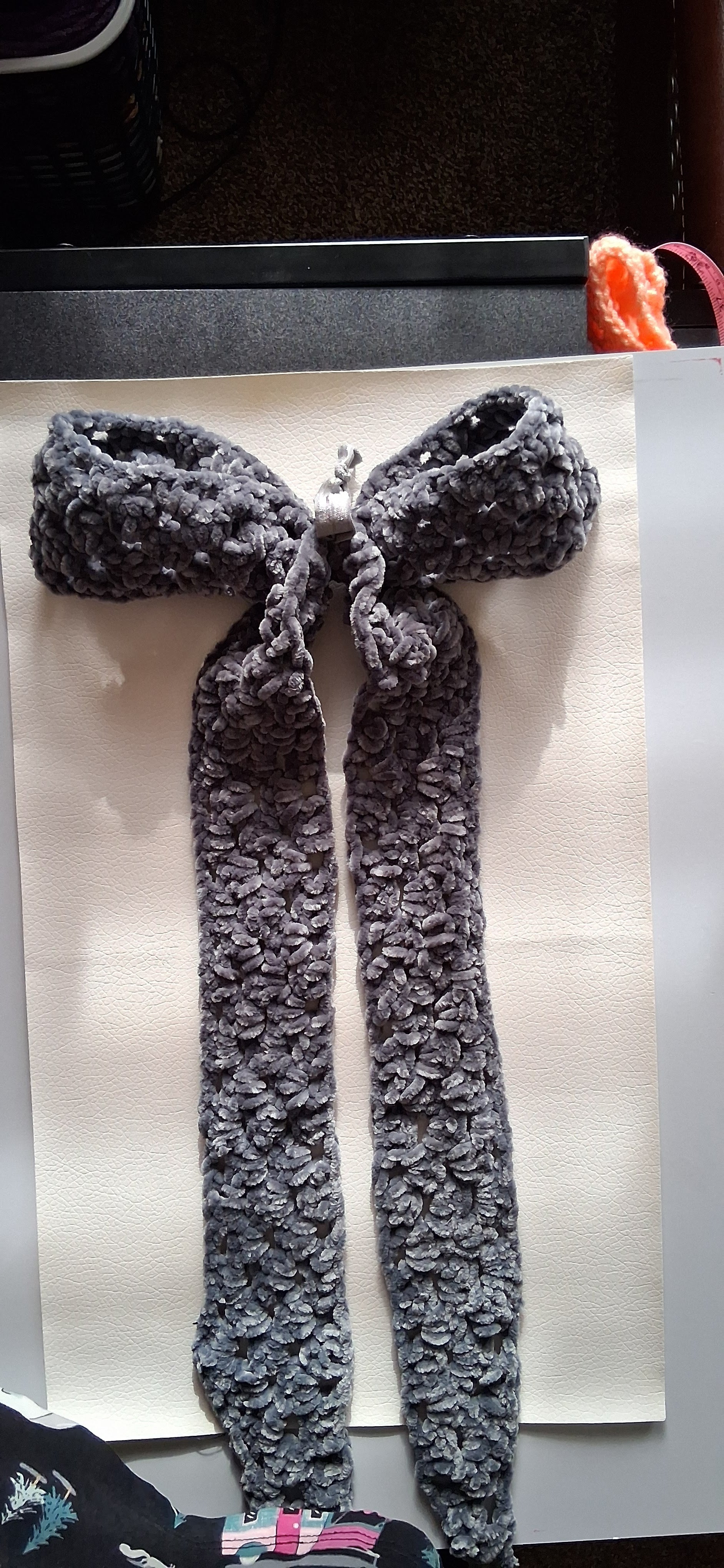 Sparkling Black Velvet Crochet Hair Bow - Silver Shimmer