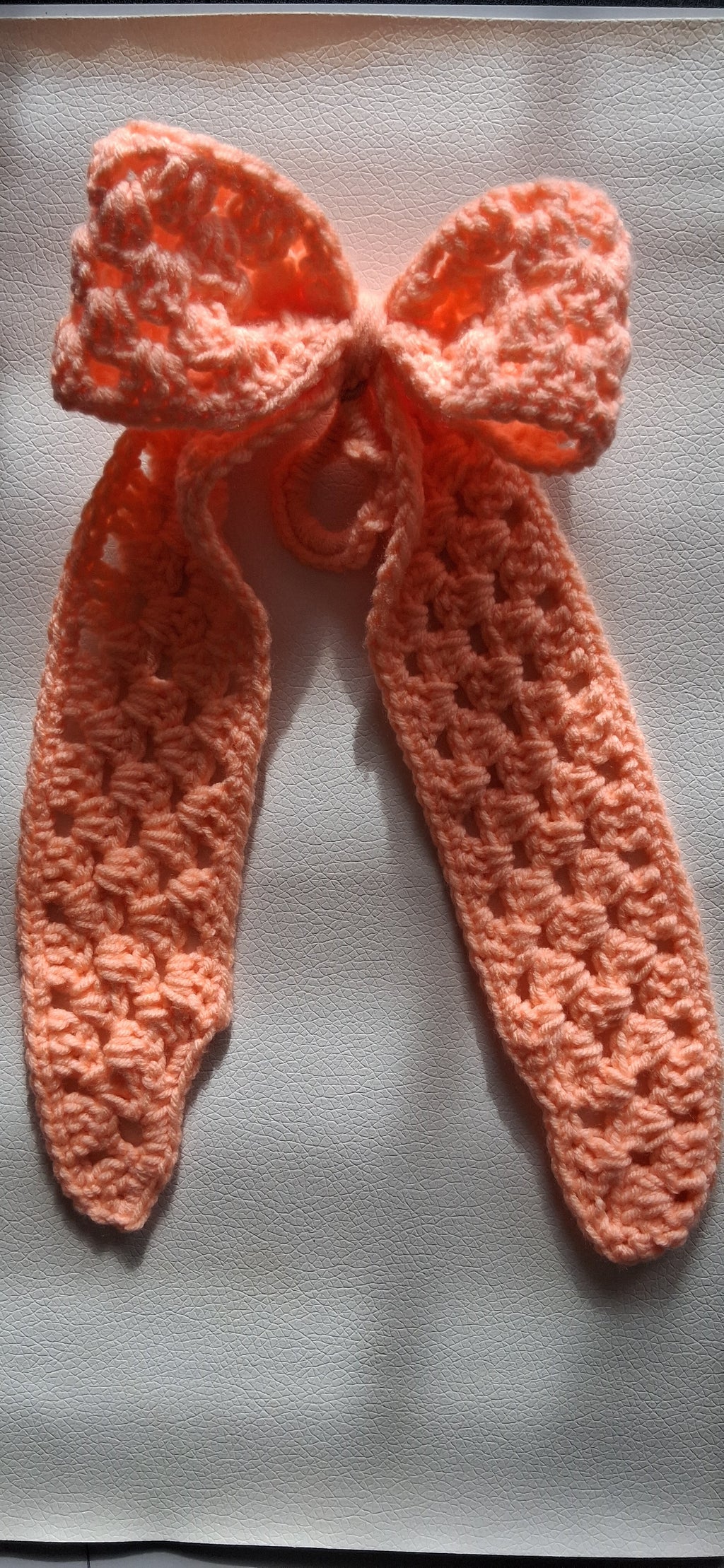Granny Square Crochet Hair Bow - Peachy Blush