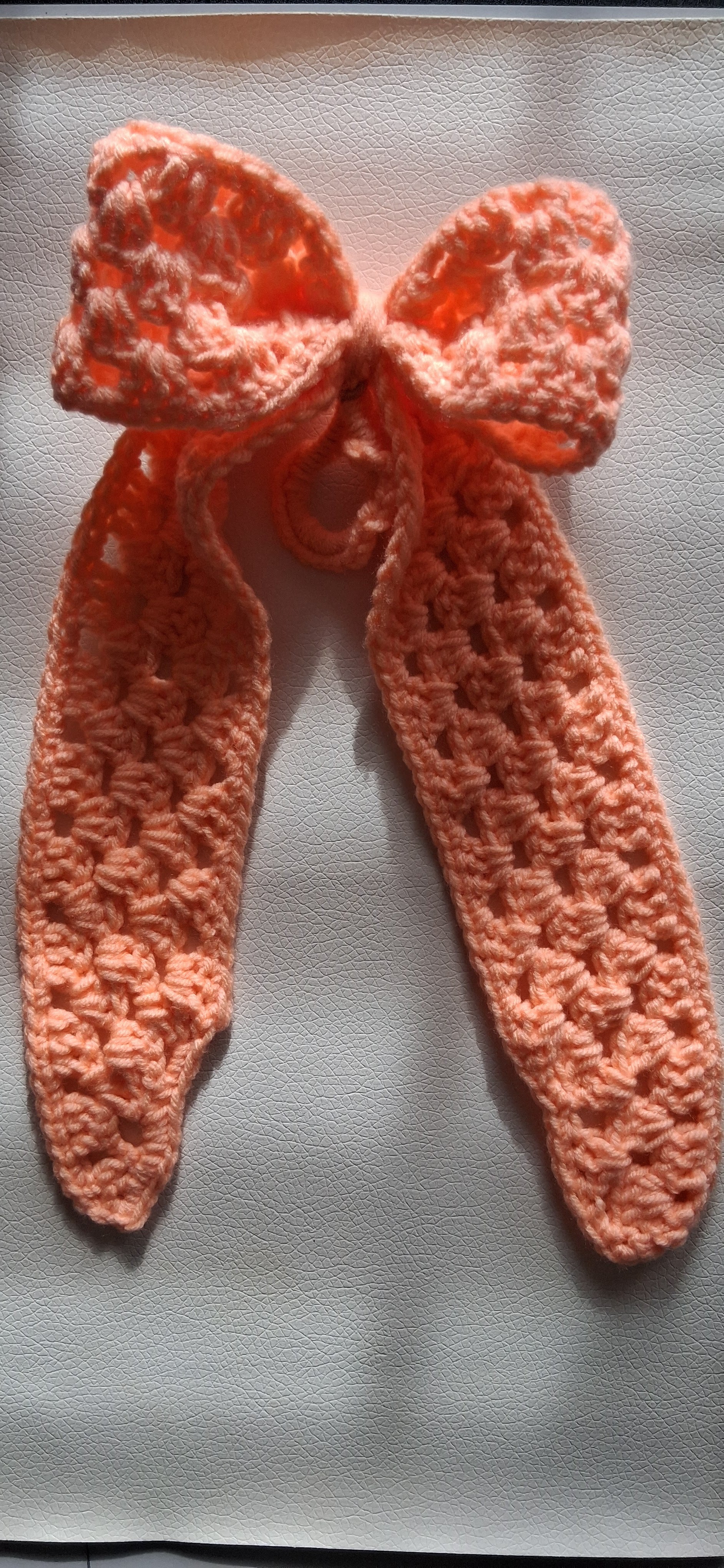 Granny Square Crochet Hair Bow - Peachy Blush