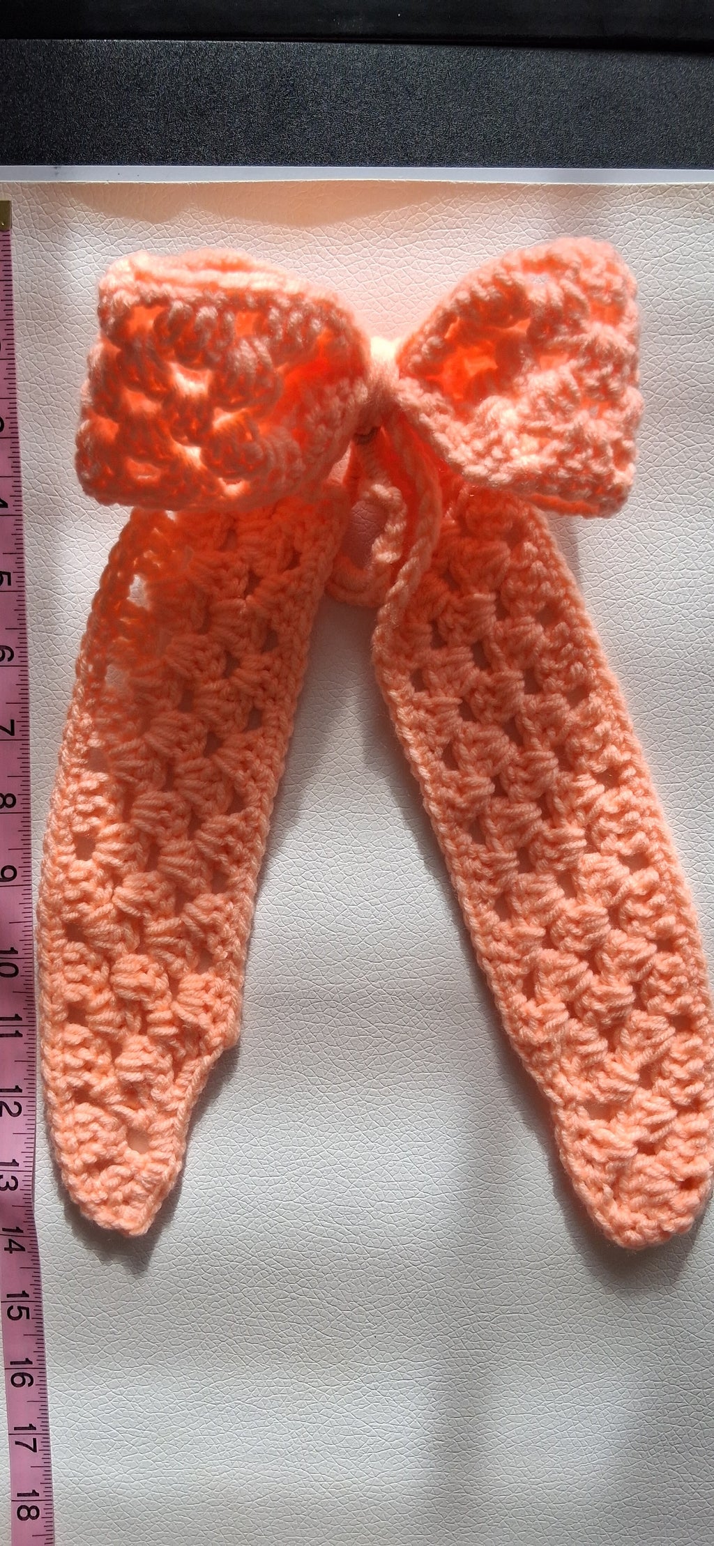 Granny Square Crochet Hair Bow - Peachy Blush