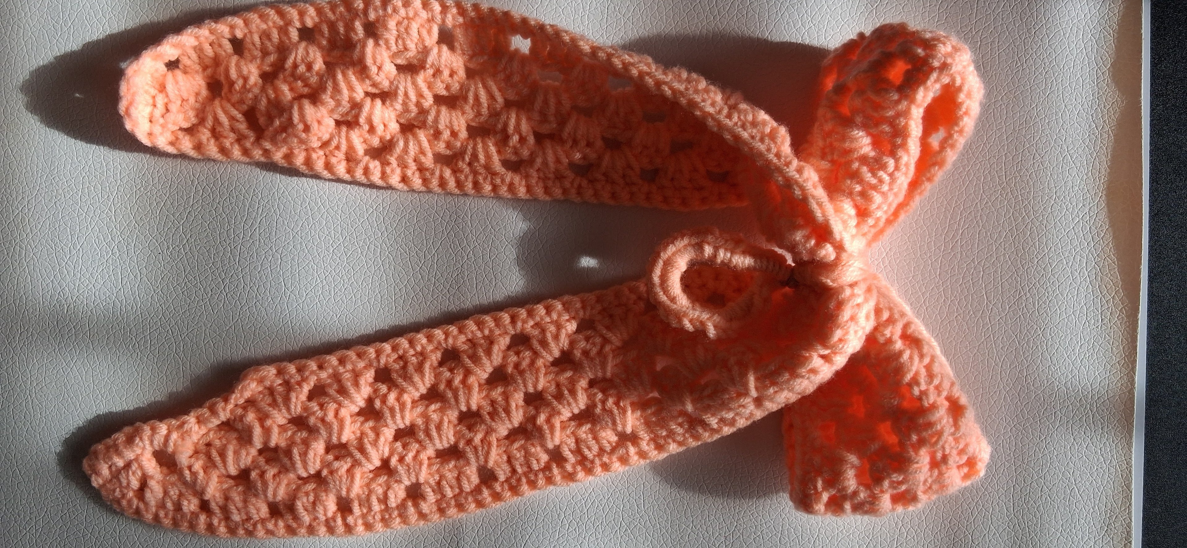 Granny Square Crochet Hair Bow - Peachy Blush