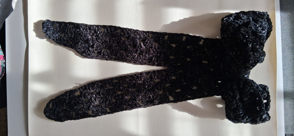 Sparkling Black Velvet Crochet Hair Bow - Silver Shimmer