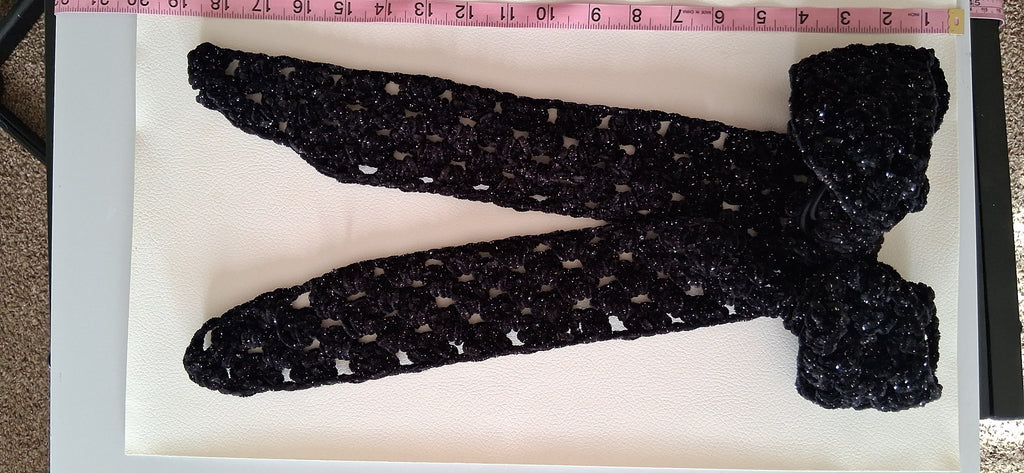Sparkling Black Velvet Crochet Hair Bow - Silver Shimmer