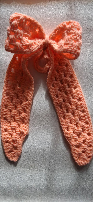 Granny Square Crochet Hair Bow - Peachy Blush