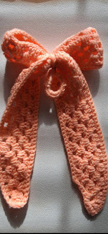 Granny Square Crochet Hair Bow - Peachy Blush