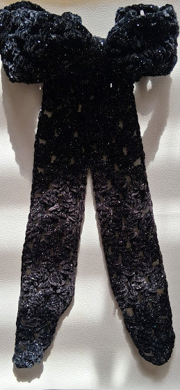 Sparkling Black Velvet Crochet Hair Bow - Silver Shimmer