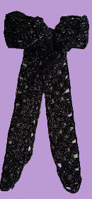 Sparkling Black Velvet Crochet Hair Bow - Silver Shimmer