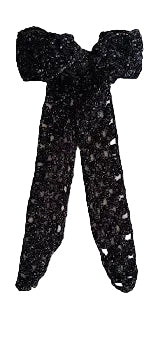Sparkling Black Velvet Crochet Hair Bow - Silver Shimmer