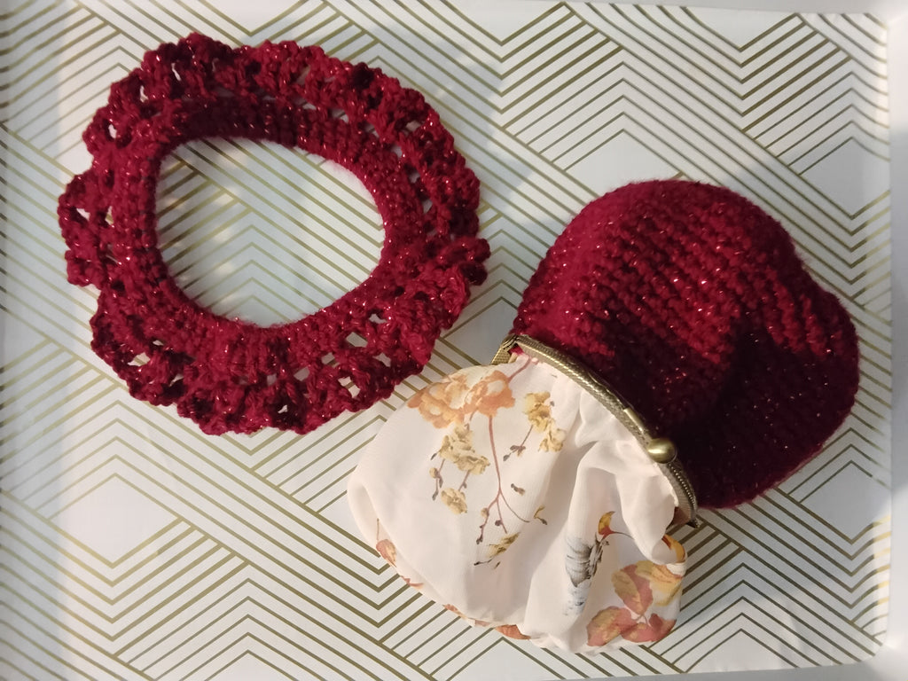 Sparkling Red Wine Crochet Hair Tie - Handcrafted Artisan Accessory