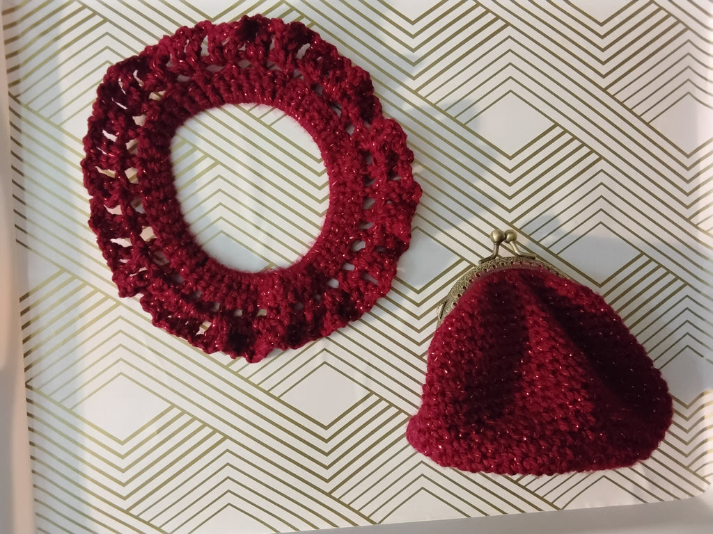 Sparkling Red Wine Crochet Hair Tie - Handcrafted Artisan Accessory