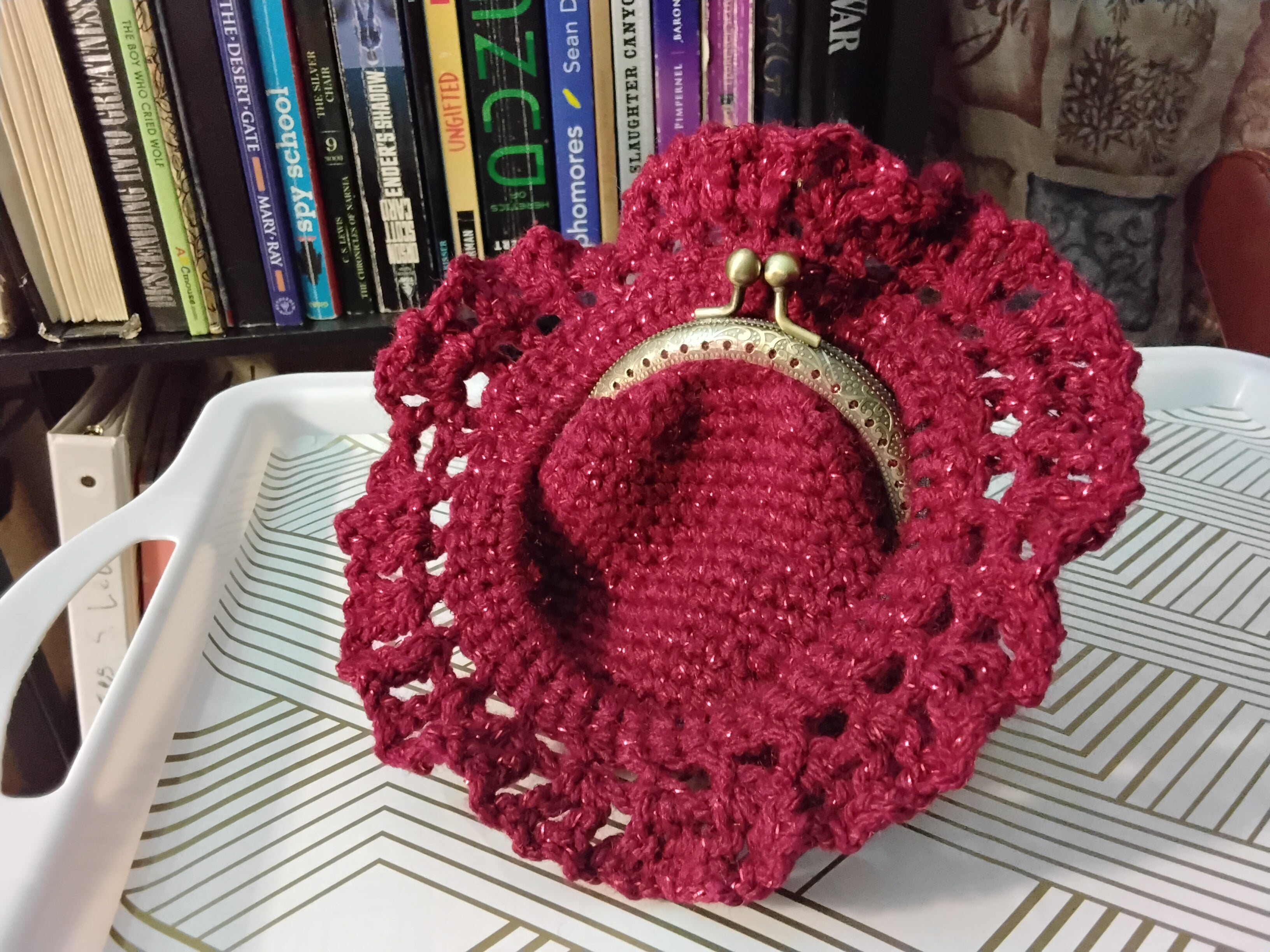 Sparkling Red Wine Crochet Hair Tie - Handcrafted Artisan Accessory