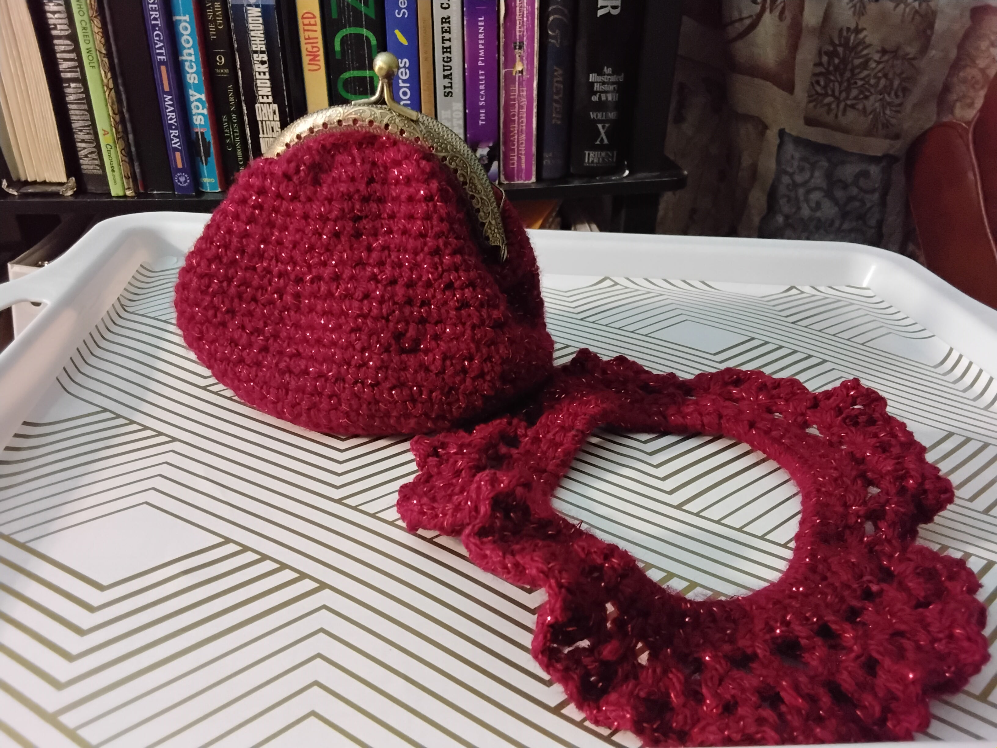 Sparkling Red Wine Crochet Hair Tie - Handcrafted Artisan Accessory