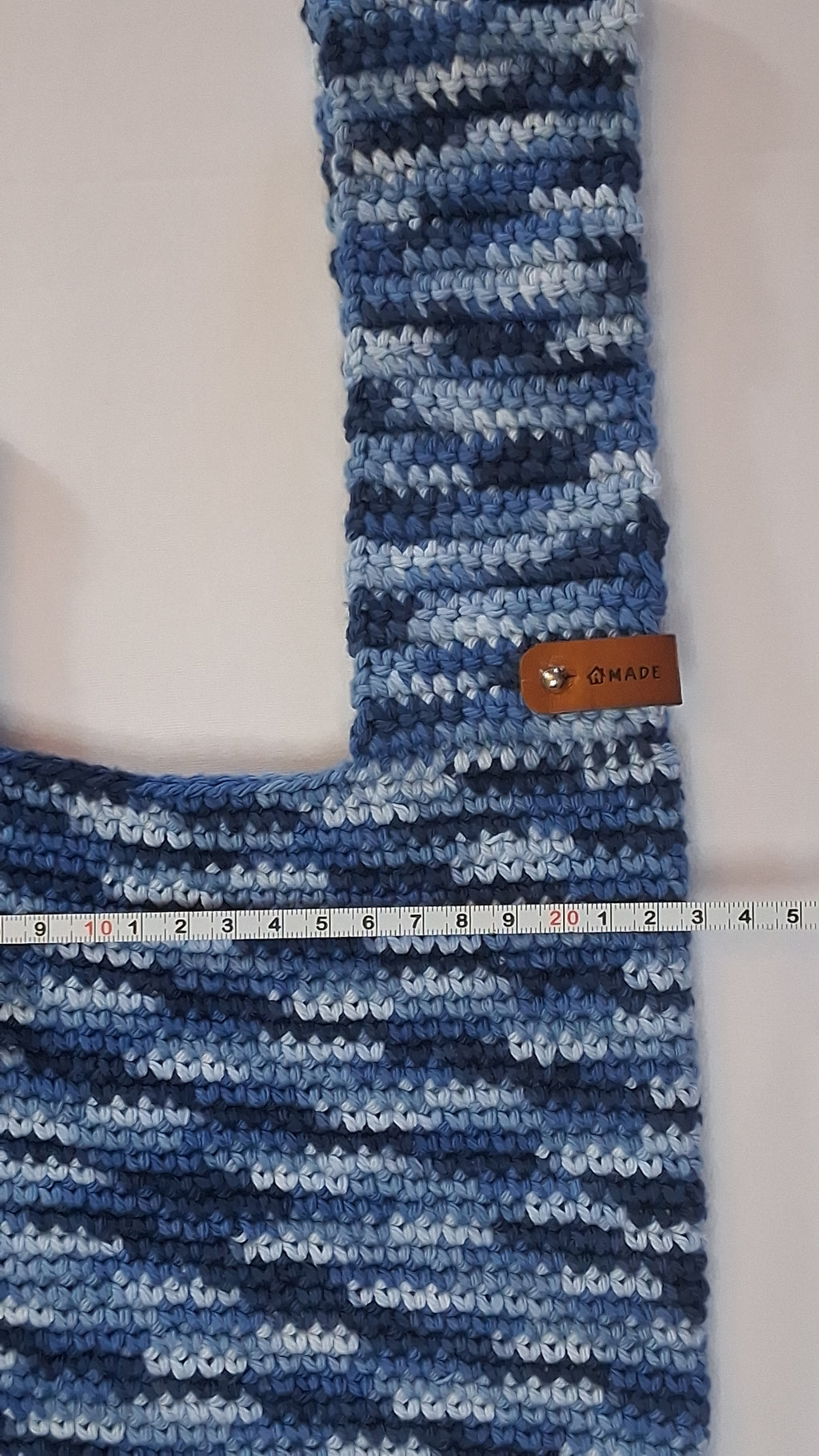 Japanese Knot Bag- Blue Jean Cotton Crochet+Glass Beads, Small