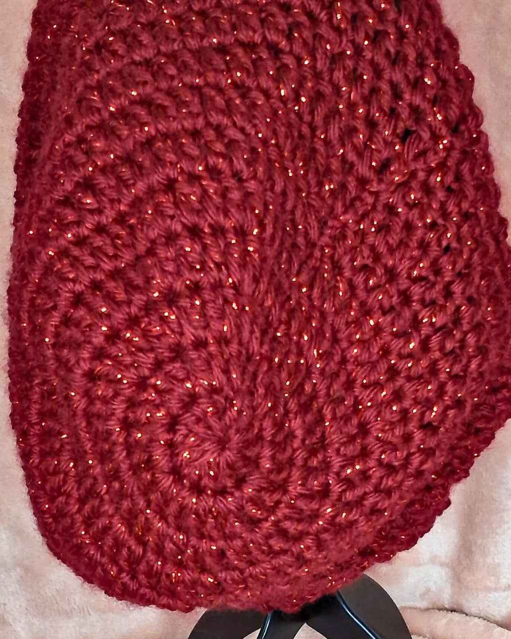 Shimmer Red Slouchy Beanie – Handmade Textured Winter Hat for Women or Men