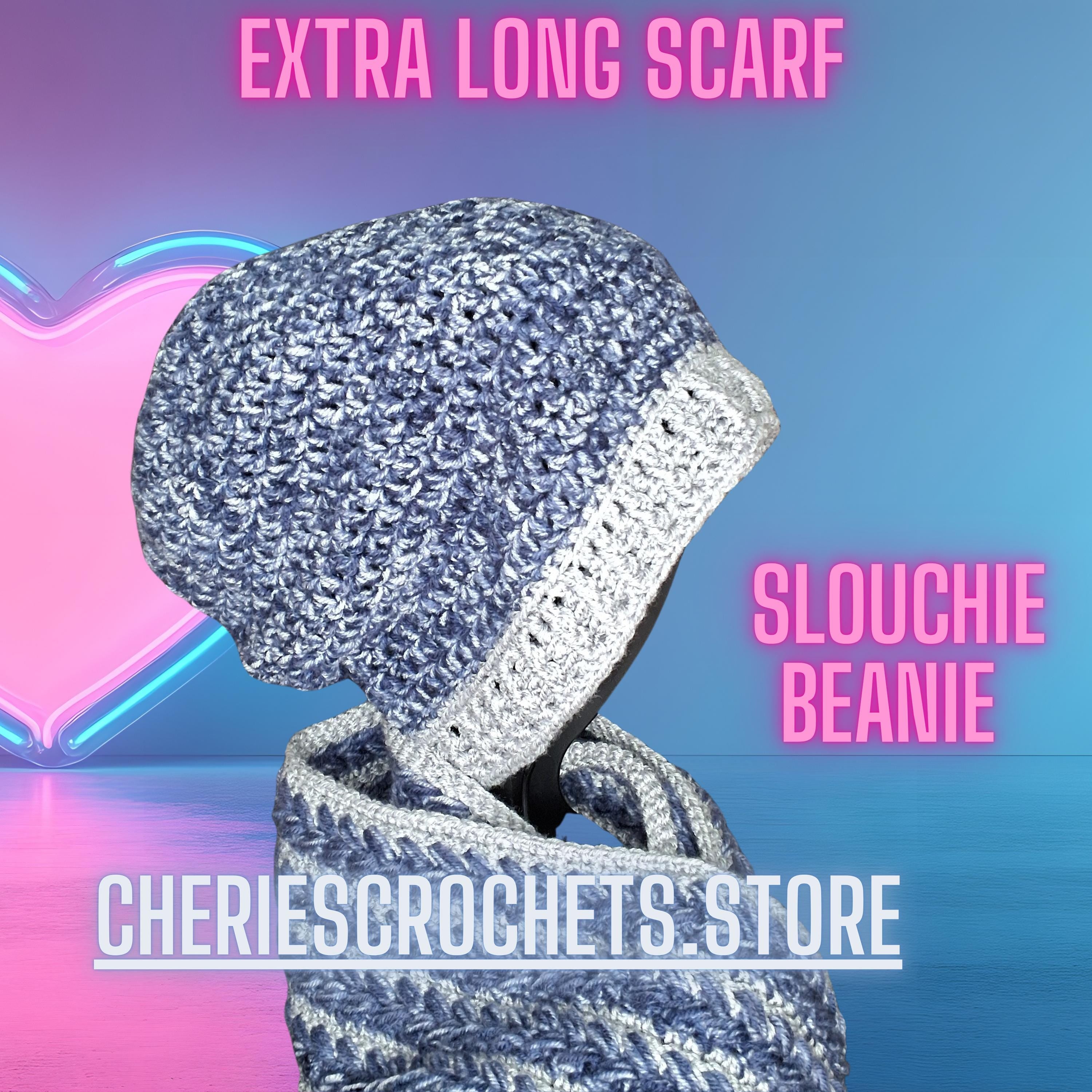 Denim & Grey Winter Set – Slouchy Beanie + Extra-Long Scarf