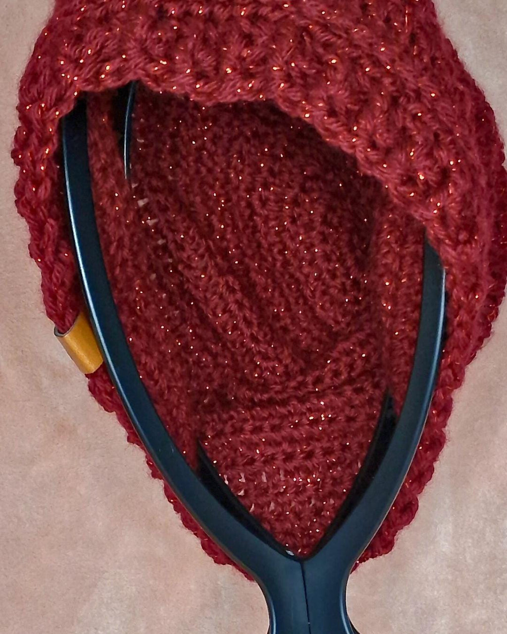 Shimmer Red Slouchy Beanie – Handmade Textured Winter Hat for Women or Men