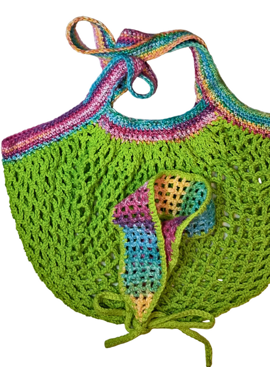 Bundle: Luscious Lime Mesh Market Bag & Matching Headband Set