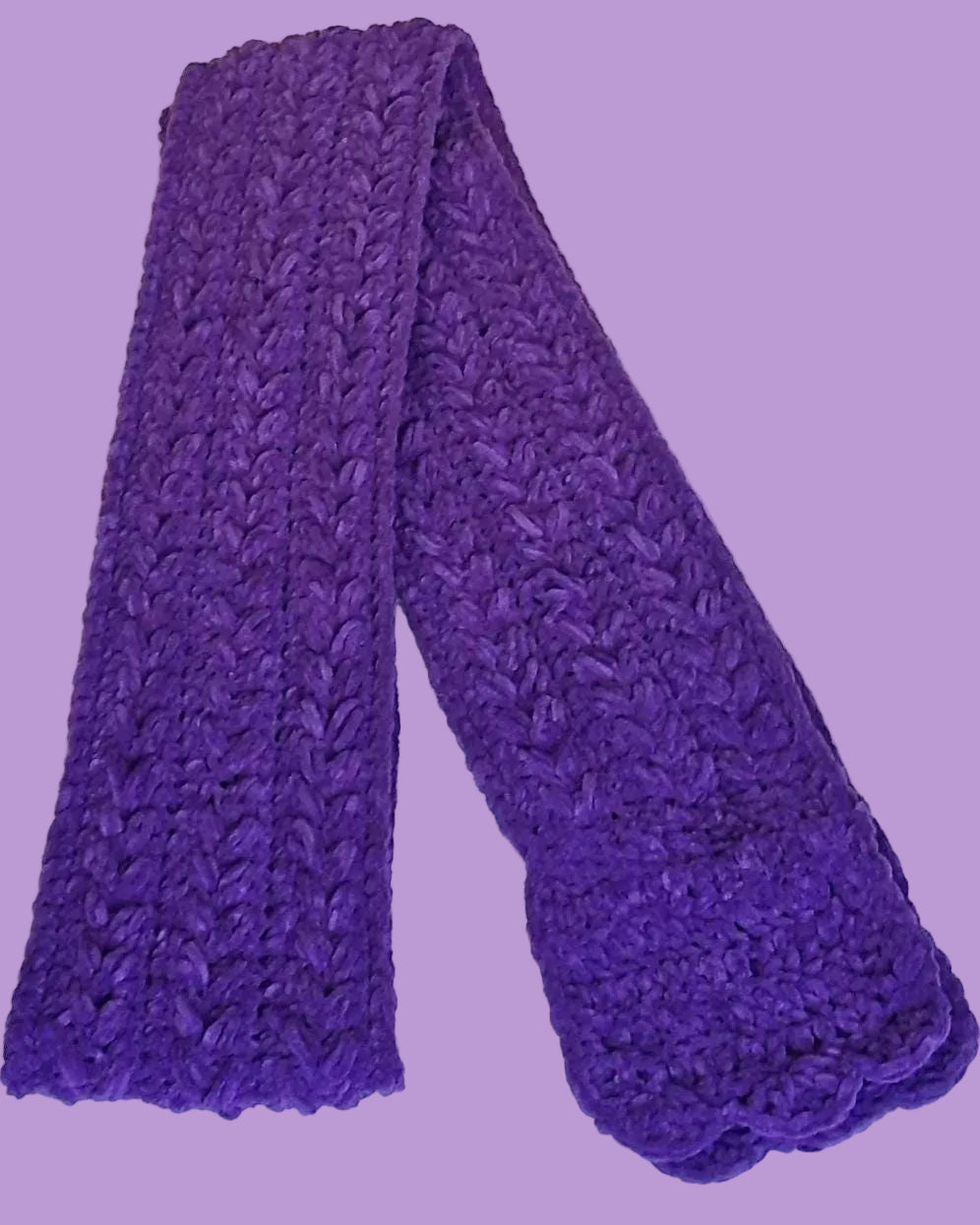 Purple Plush Scarf – Extra Long Soft Velvet Herringbone Crochet