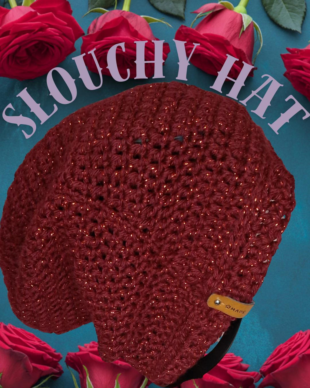 Shimmer Red Slouchy Beanie – Handmade Textured Winter Hat for Women or Men