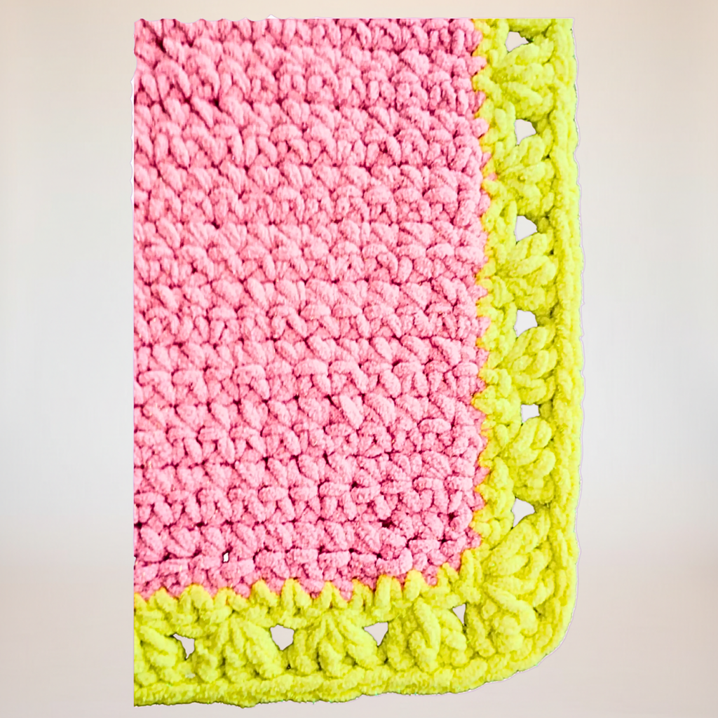 Baby Blanket - Handcrafted Chunky Plush Design Hot Pink and Lime Green