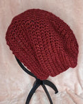 Shimmer Red Slouchy Beanie – Handmade Textured Winter Hat for Women or Men
