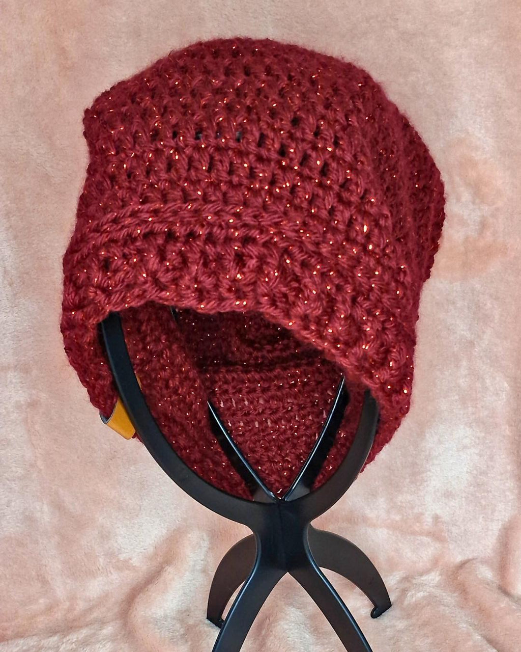 Shimmer Red Slouchy Beanie – Handmade Textured Winter Hat for Women or Men