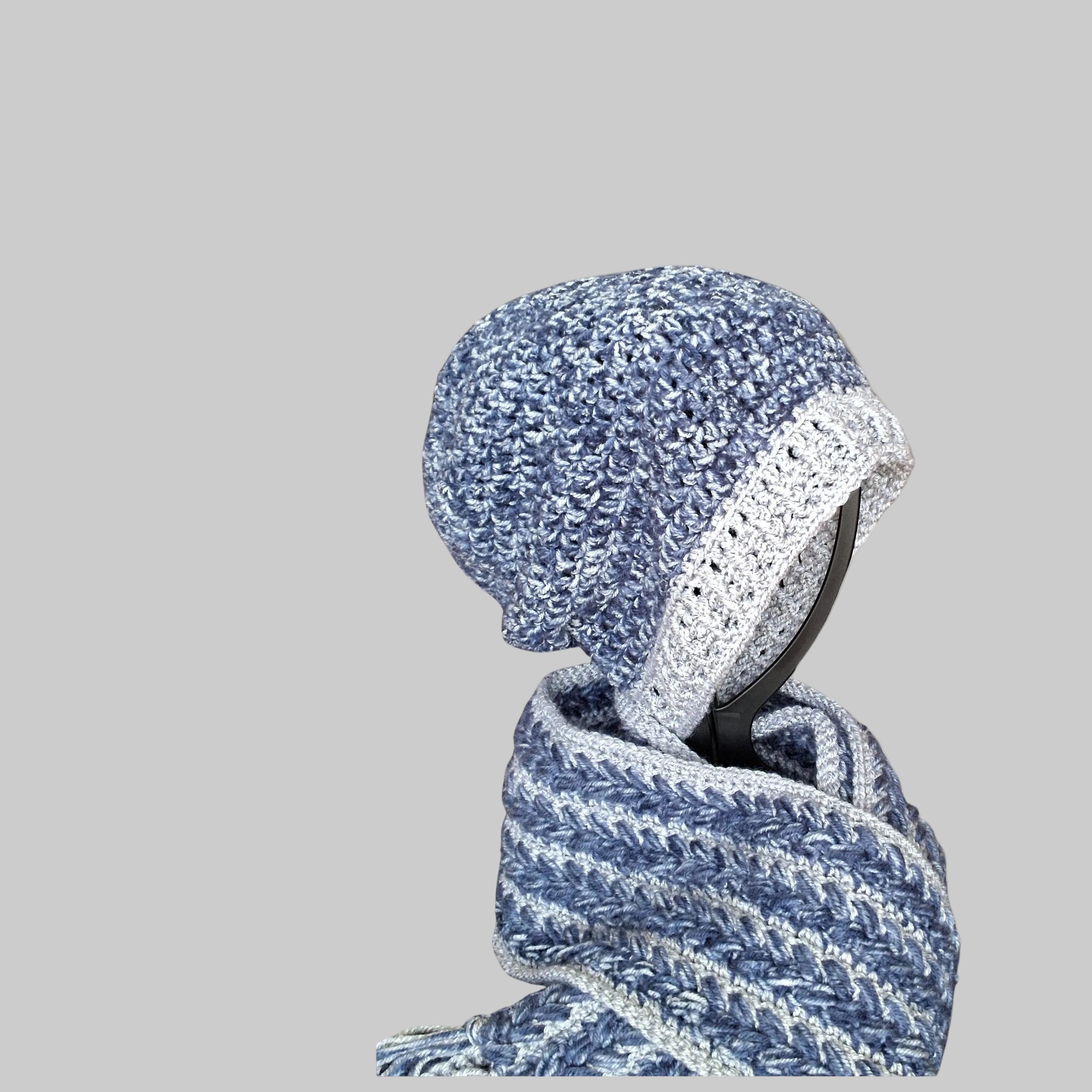 Denim & Grey Winter Set – Slouchy Beanie + Extra-Long Scarf