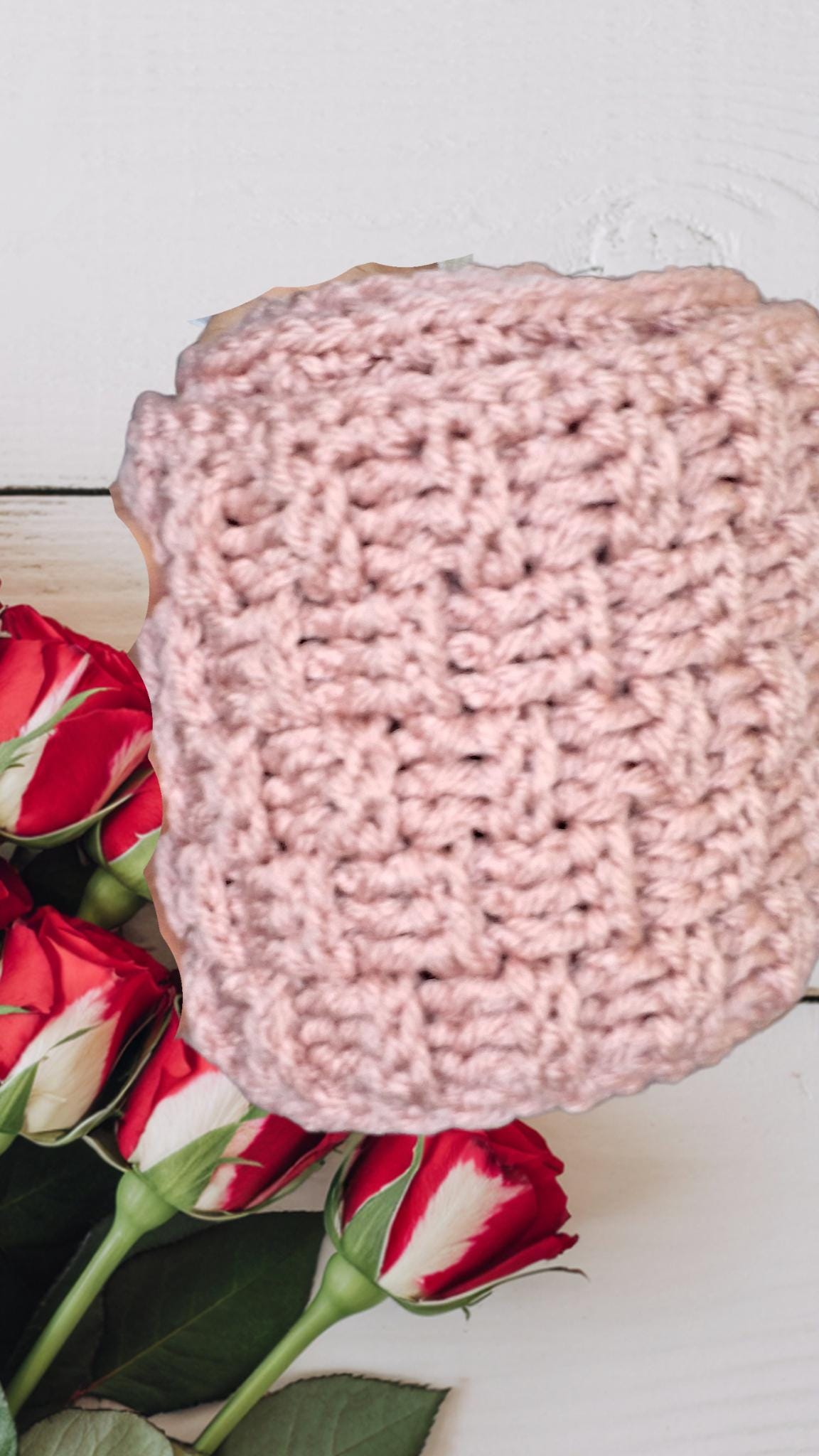 Dusty Rose Pink Crochet Scarf – Basket Weave Stitch – Handmade Soft Acrylic for Girls or Women – Valentine’s Gift