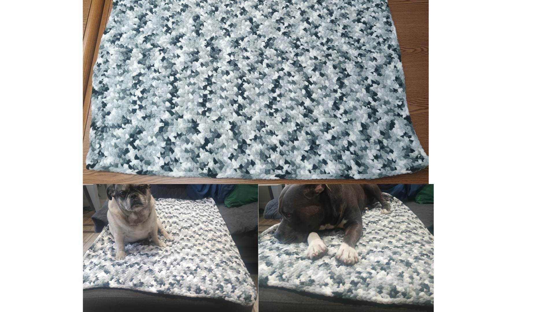 Winter Camo Pet Mat - Handmade Chenille Crochet Pet Bed