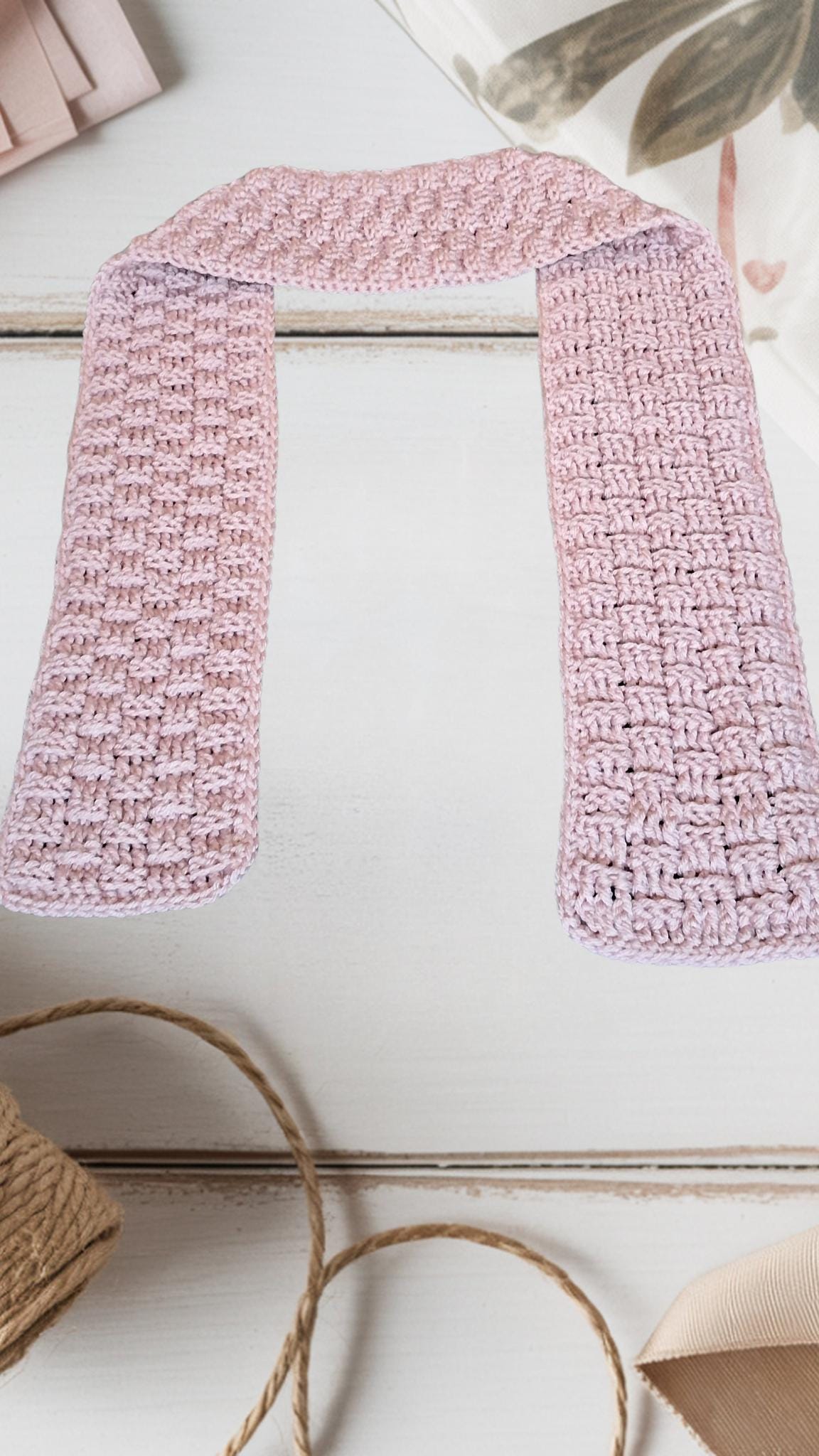 Dusty Rose Pink Crochet Scarf – Basket Weave Stitch – Handmade Soft Acrylic for Girls or Women – Valentine’s Gift