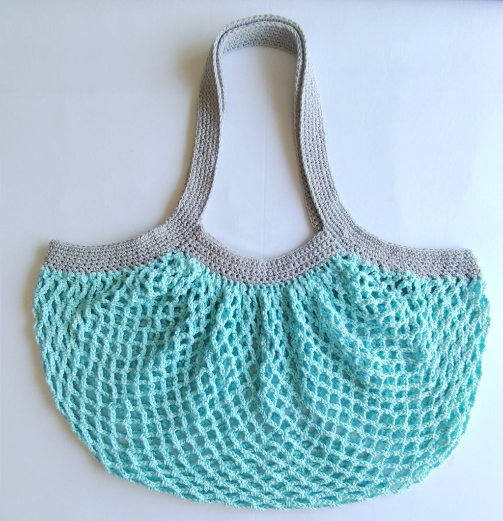 Mesh Market Bag-Large, Teal with Smokey Grey