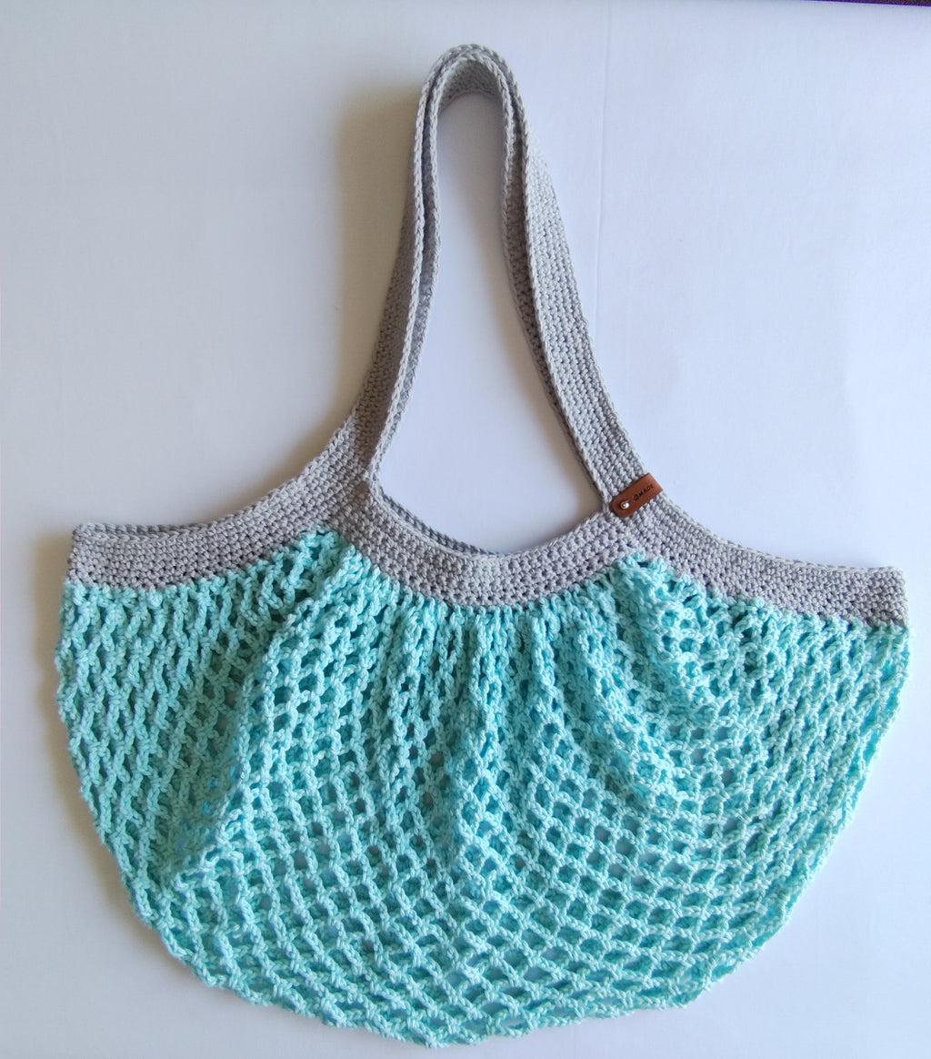 Mesh Market Bag-Large, Teal with Smokey Grey