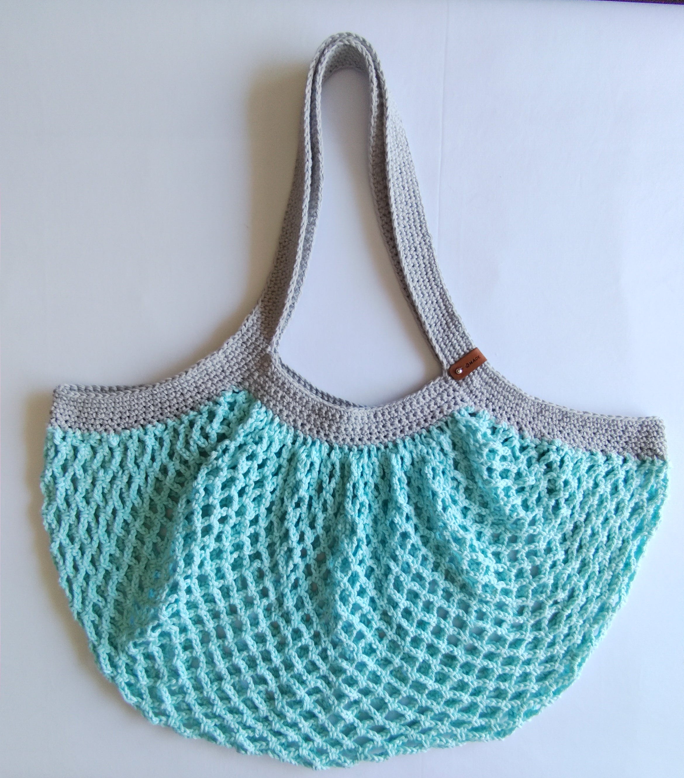Mesh Market Bag-Large, Teal with Smokey Grey