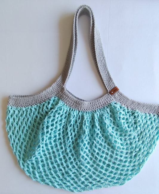 Mesh Market Bag-Large, Teal with Smokey Grey