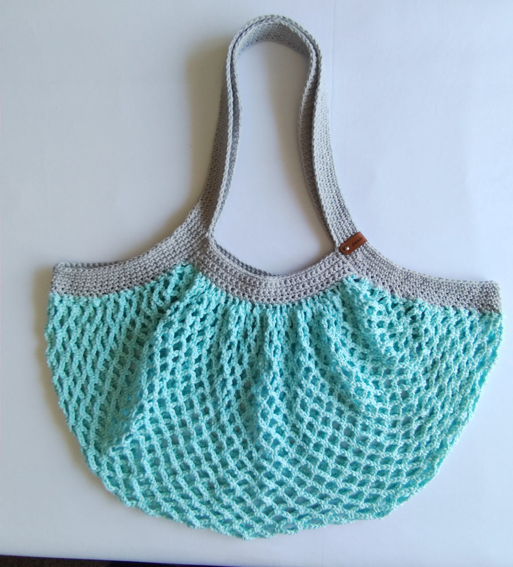 Mesh Market Bag-Large, Teal with Smokey Grey