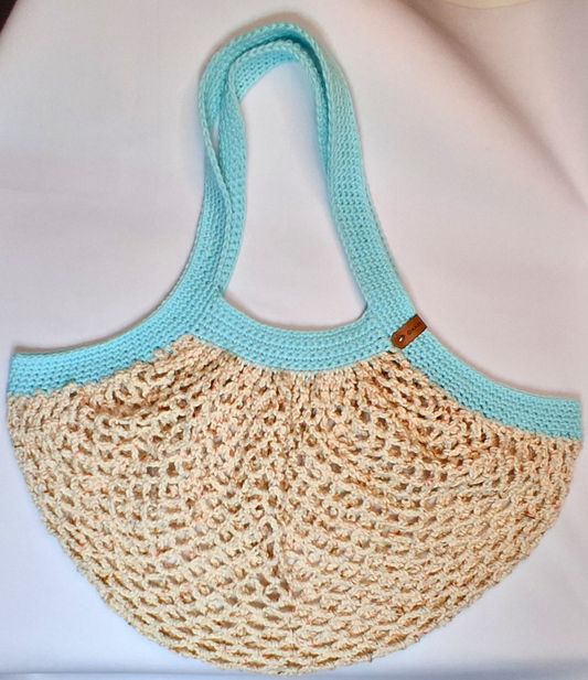 Mesh Market Bag-Spunky Sands+Aqua Handle, Medium