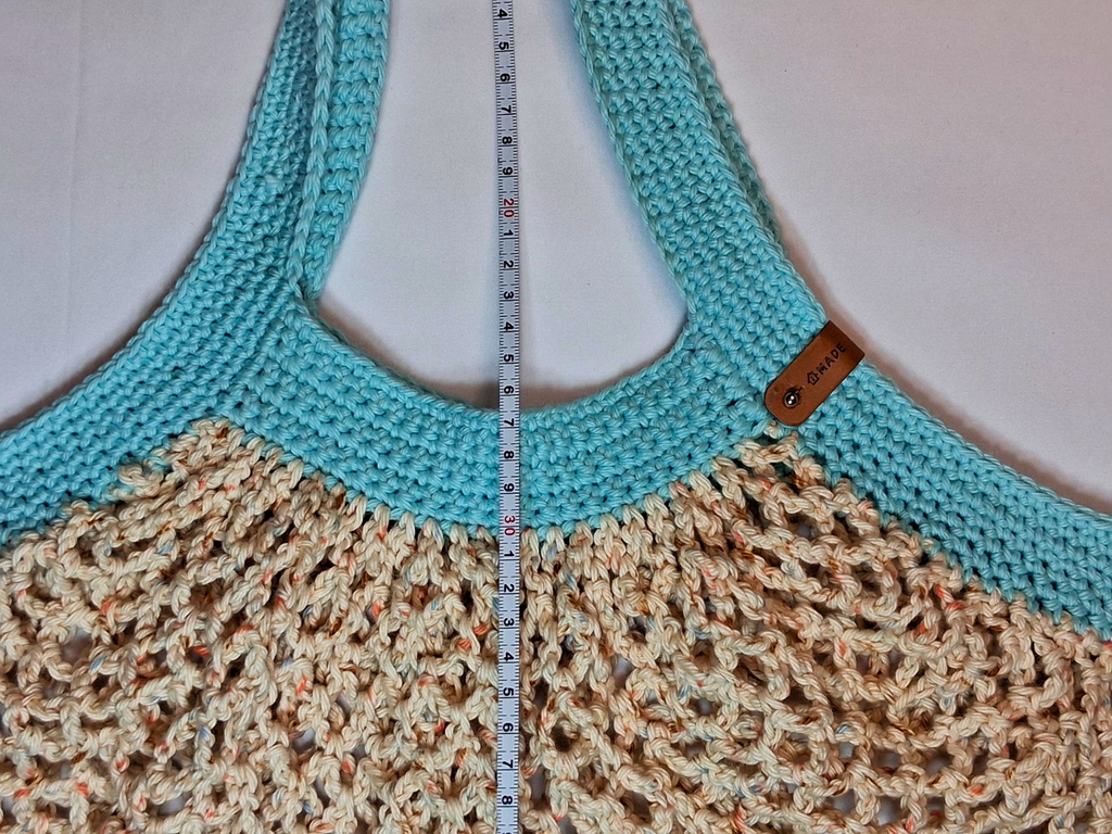 Mesh Market Bag-Spunky Sands+Aqua Handle, Medium