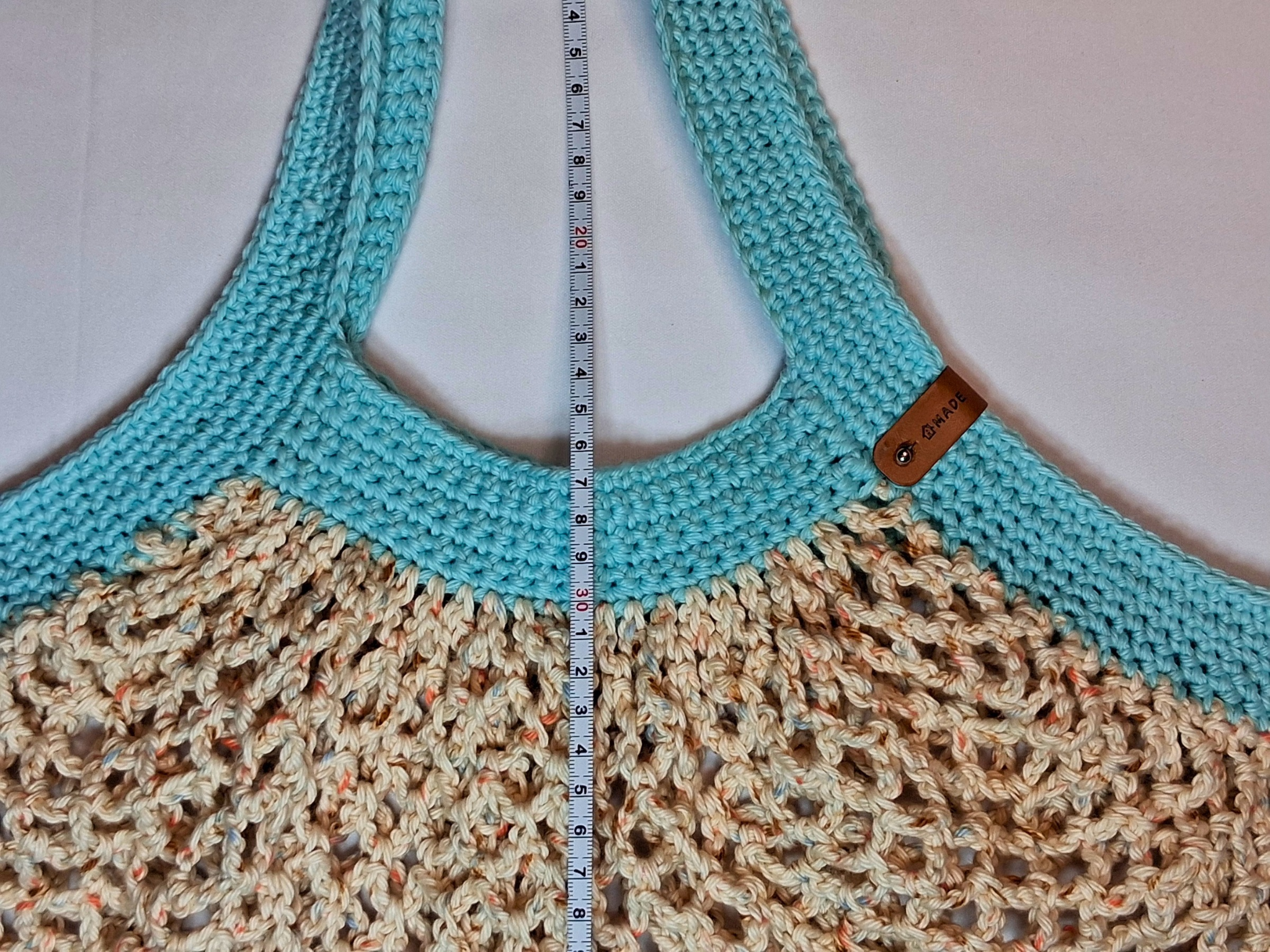 Mesh Market Bag-Spunky Sands+Aqua Handle, Medium