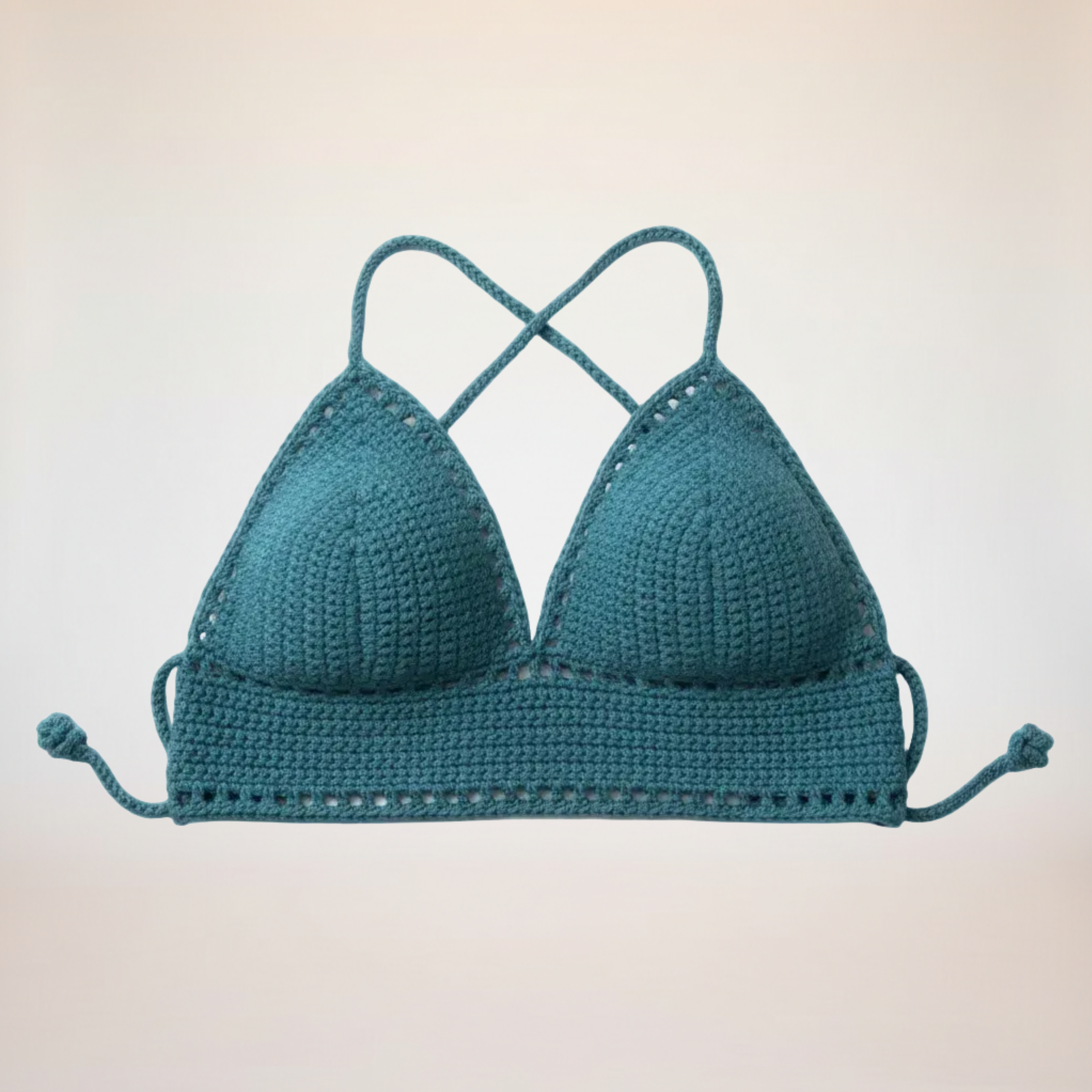 Patina Blue Cotton Crochet Bikini Set - Handmade Halter Top & Bottom