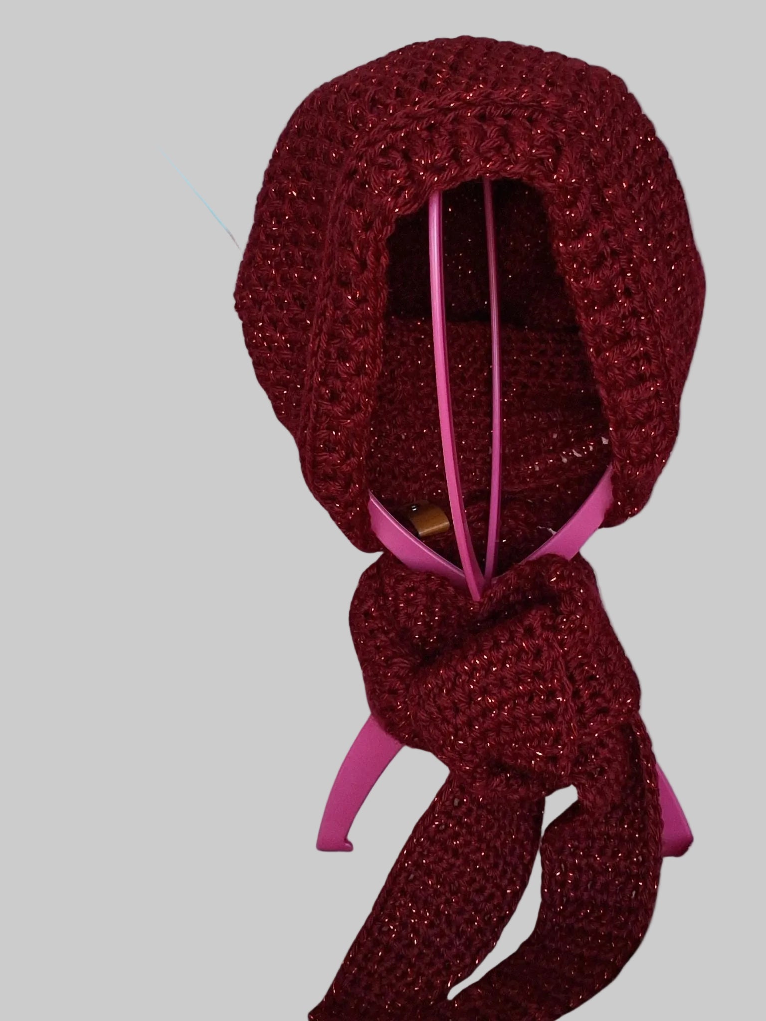 Sparkling Red Skinny Sophie Scarf – Lightweight Metallic Crochet